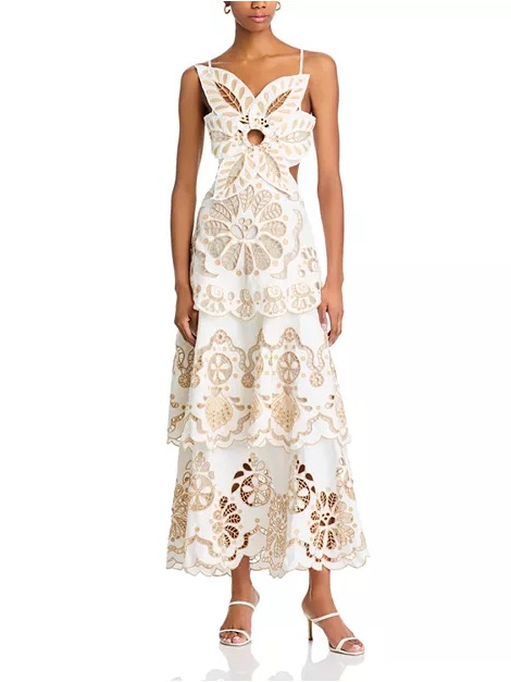 Farm Rio Off-White Flower Richelieu Midi Dress